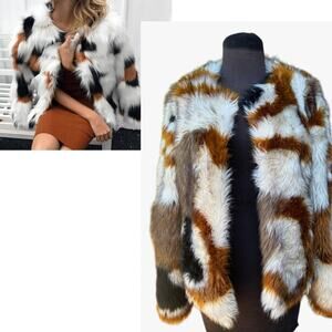 Y2K Rachel Zoe Maximalist Faux Fur Boho Glam Mobwife Cropped Coat Womens Size M